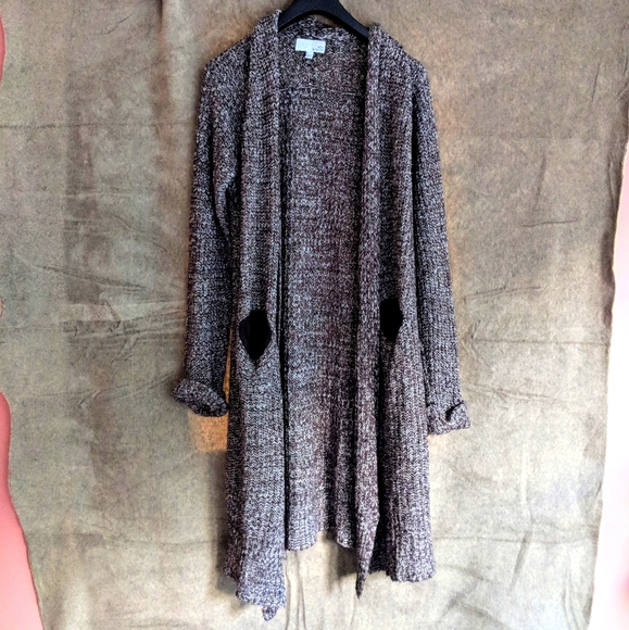 14th & Union Sweaters - Super Long Cardigan Brown Heather Knit